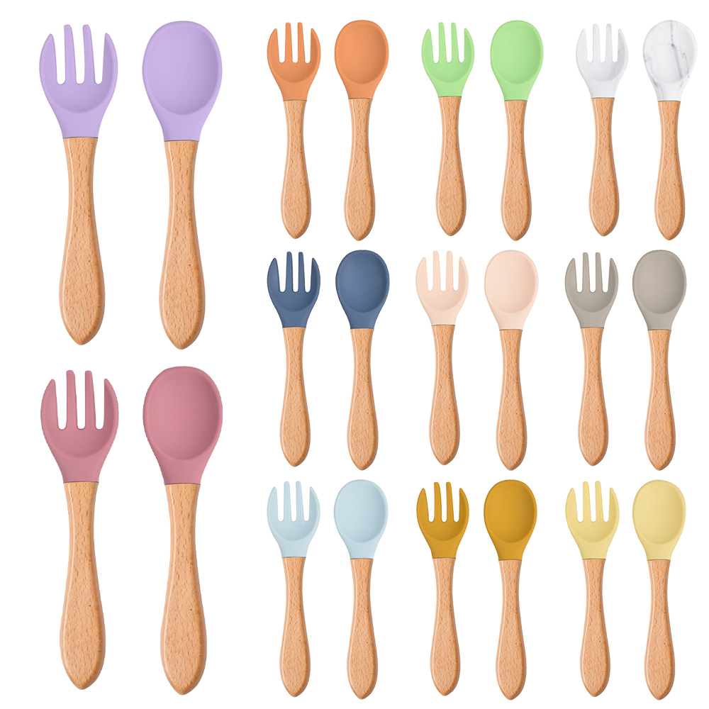 Baby Food Feeder - 2Pcs/Set Baby Silicone Spoon Fork with